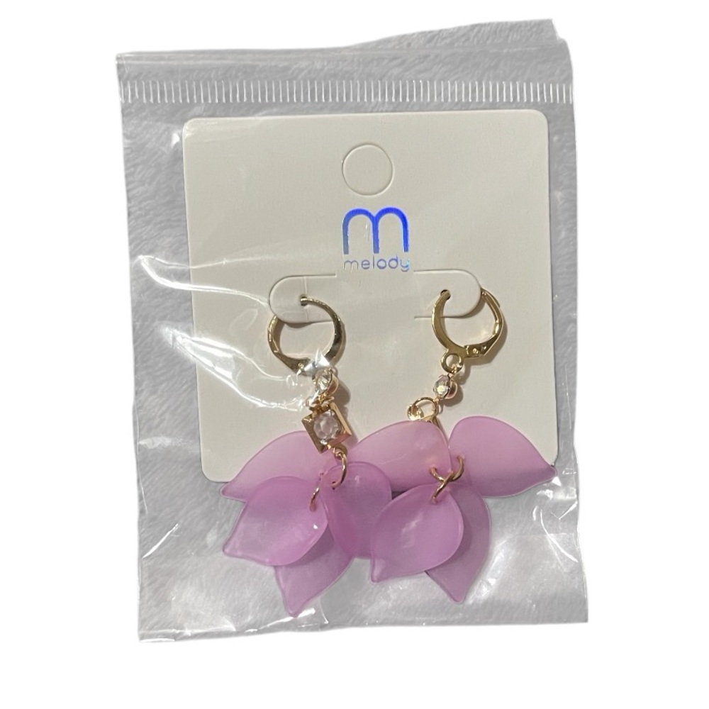 •Gold & Purple Dangle Earrings• - Picture 2 of 5